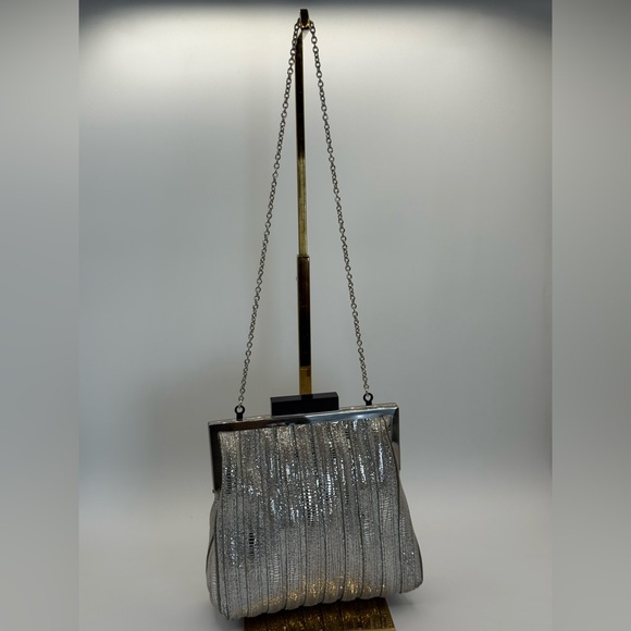 Annabel Ingall Platinum Lame' Leather Convertible Clutch Bag - Picture 11 of 17